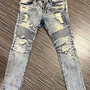 (BUCKLE) DOPE MENS BIKER MOTO STYLE STREET DENIM SZ 34 stretch style.